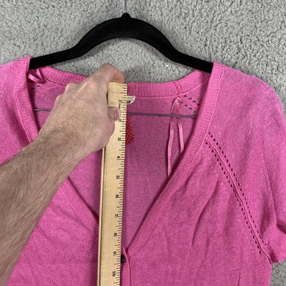 White Stuff Cardigan Deep V Neck Linen Long Sleeve Top Size 10 Pink Button Front - Picture 4 of 12